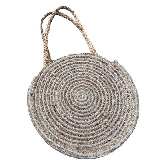 Magid Jute Woven Oversized Circle Metallic Resortwear Tote Beach Bag - Picture 7 of 11